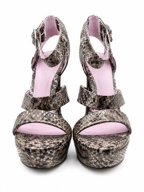 Herve Leger Snakeskin Heels in Brown with Pink Accents